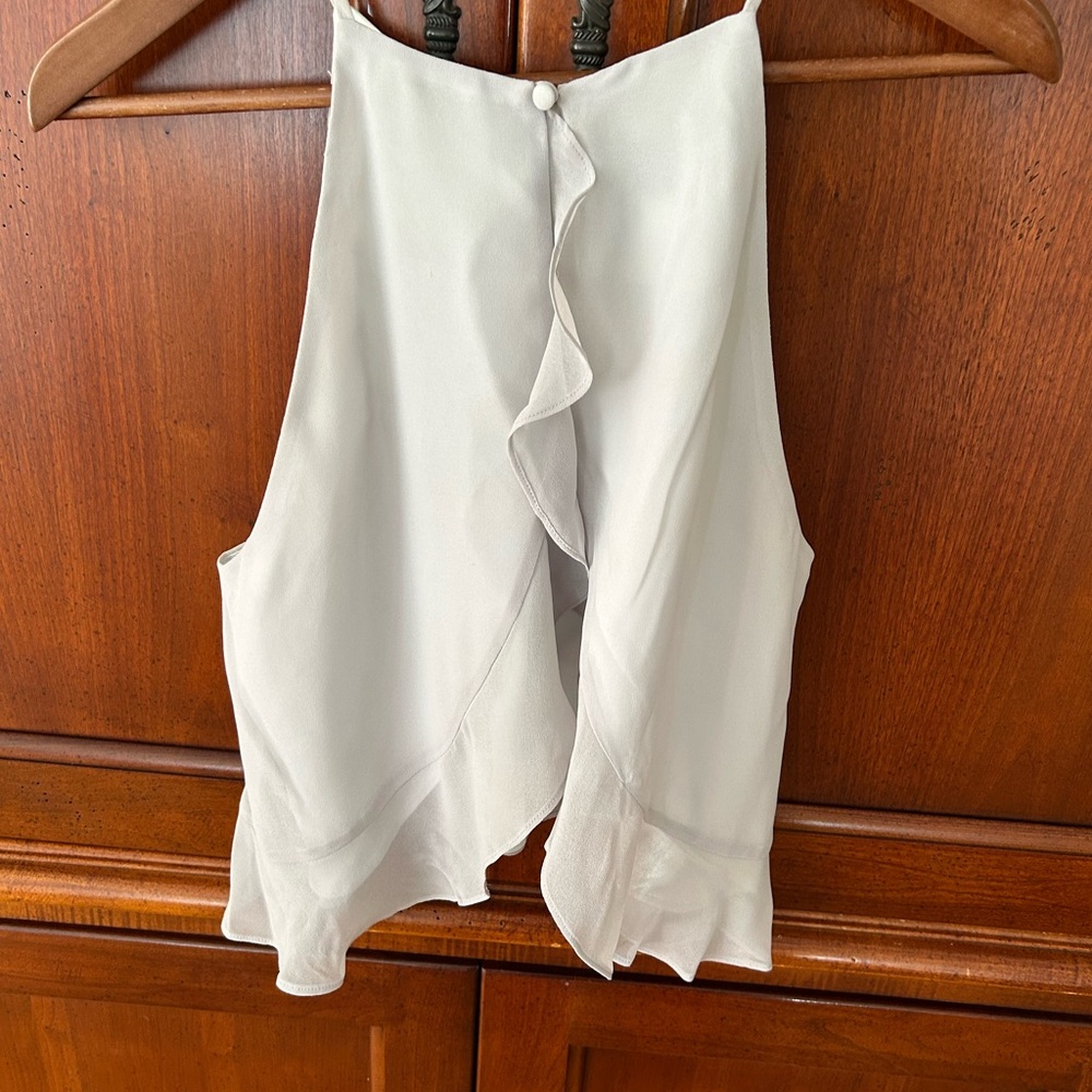Elegant Light Gray Sleeveless Blouse or camisole top, ruffle,  size 12